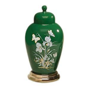 Green Iris Ceramic Urn