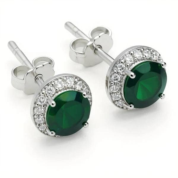 Halo Emerald Cremation Diamond Earrings