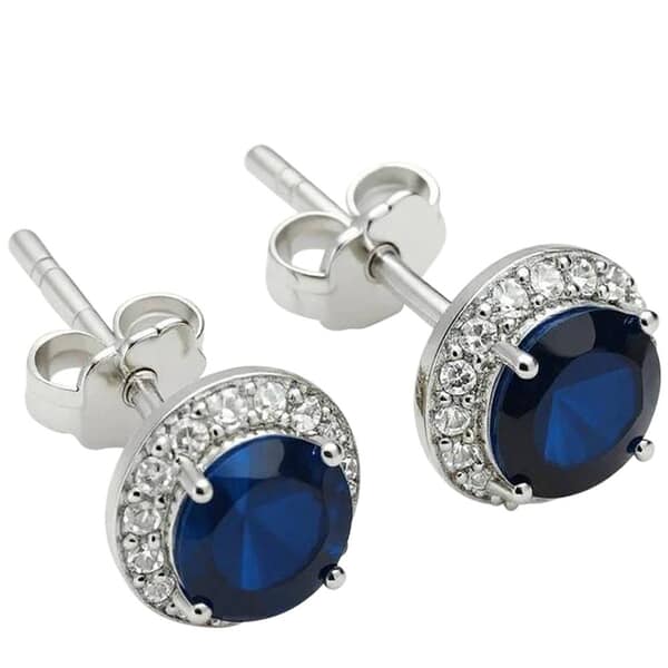 Halo Royal Blue Cremation Diamond Earrings
