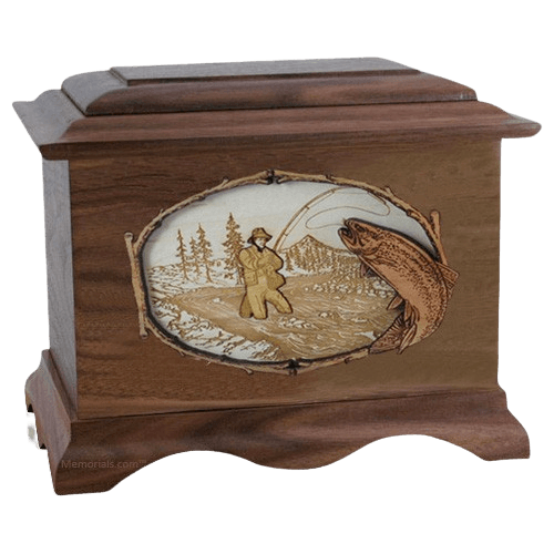 Fly Fishing Walnut Cremation Urn