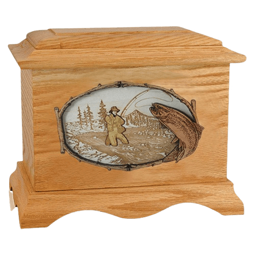 Fly Fishing Oak Cremation Urn