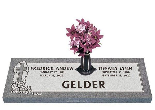 Heavenly Bouquet Companion Granite Headstone 36 x 12