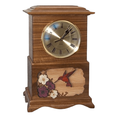 Hummingbird Clock Walnut Cremation Urn