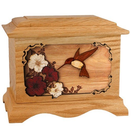Hummingbird Oak Cremation Urn For Two