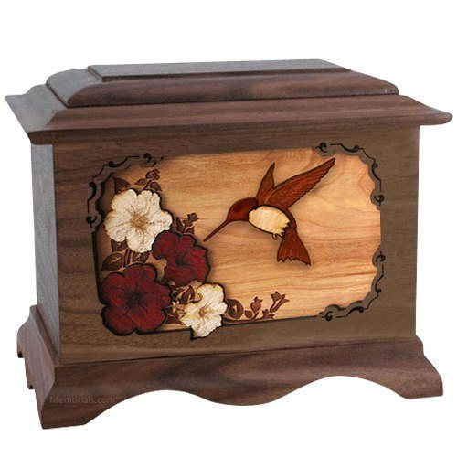 Hummingbird Walnut Cremation Urn For Two