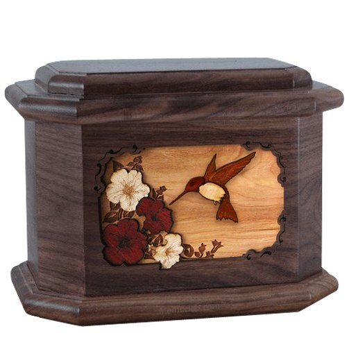 Hummingbird Walnut Octagon Cremation Urn