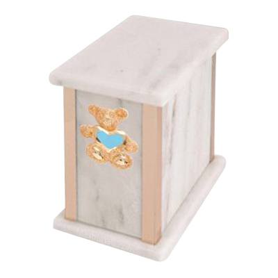 Design Bianco Teddy Blue Heart Marble Urn