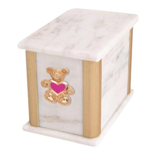 Solitude Bianco Teddy Pink Heart Cremation Urn