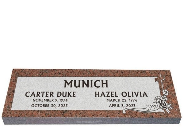 Infinity Rose Bouquet Companion Granite Headstone 42 x 14