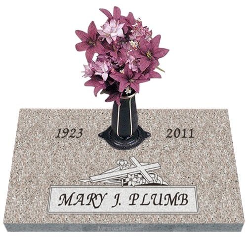 Lily Cross Granite Grave Marker 30 x 14