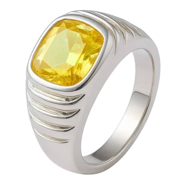 Male Yellow Cremation Crystal Ring