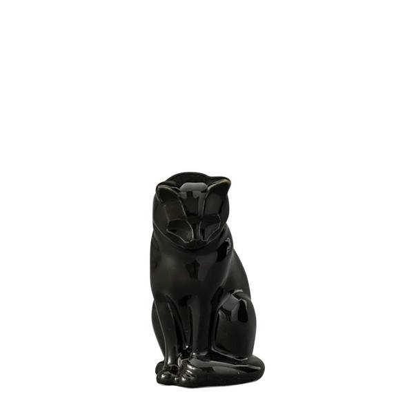 Mini Upright Black Ceramic Cat Urn