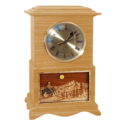 Motorcycle and Moon Clock Oak Cremation Urn