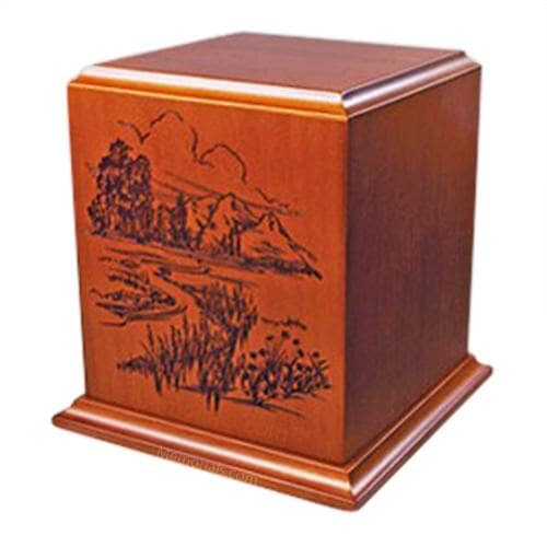Mountain River Wood Cremation Urn
