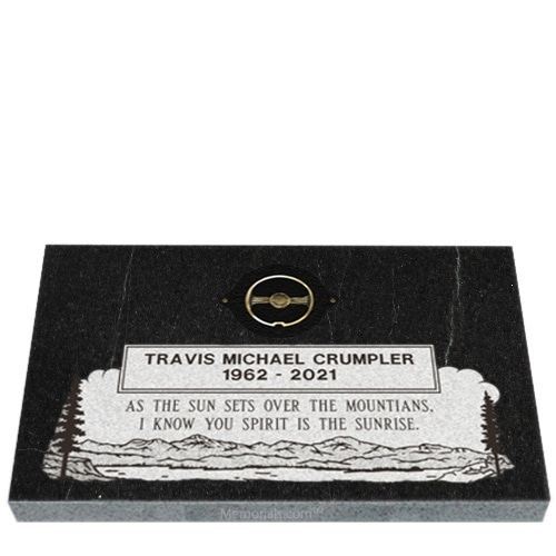 Mountain Scene Granite Grave Marker 30 x 14