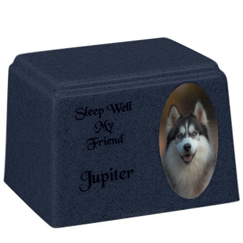 Mystic Blue Oval Cultured Pet Photo Urn