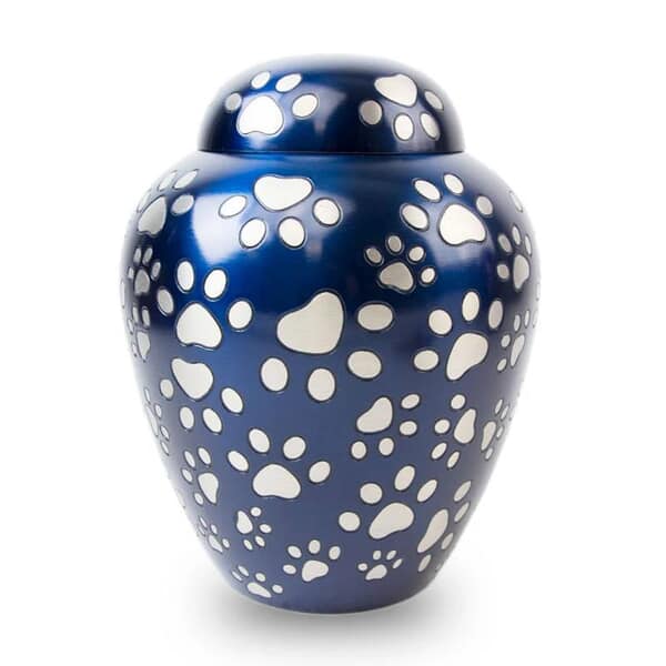Navy Blue Paw Memorial Pet Urn