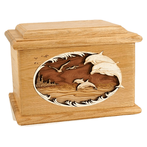 Dolphins Oak Memory Chest Cremation Urn