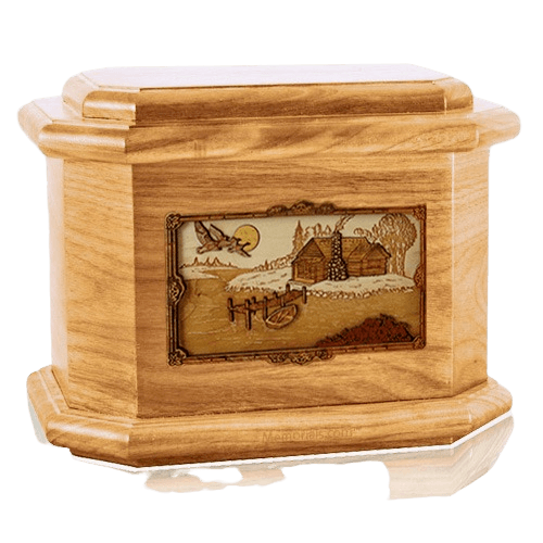 Rustic Paradise Oak Octagon Cremation Urn