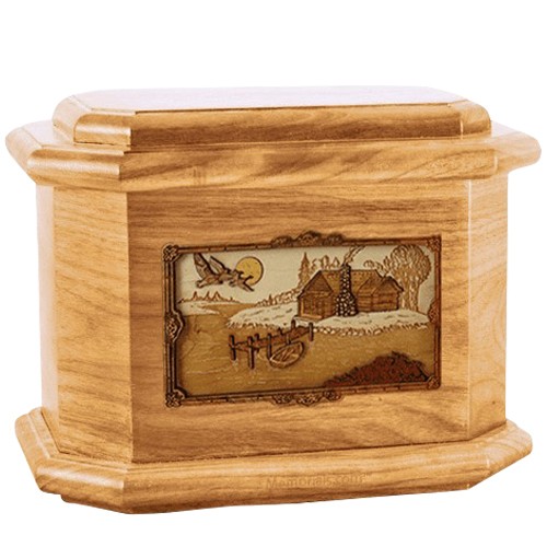 Rustic Paradise Oak Octagon Cremation Urn