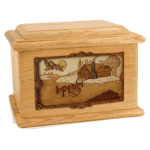 Rustic Paradise Oak Memory Chest Cremation Urn