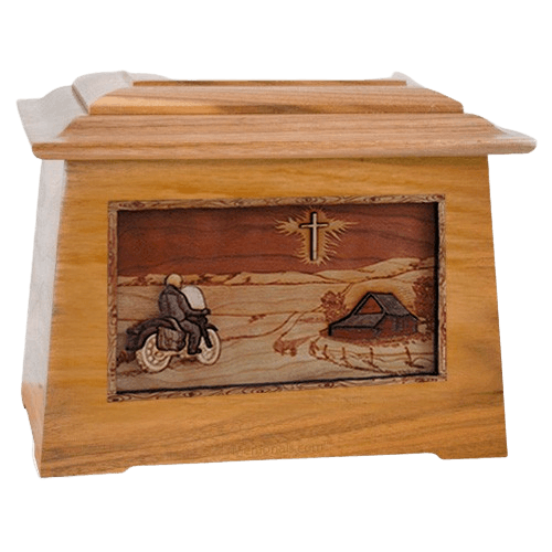 Motorcycle & Cross Oak Aristocrat Cremation Urn