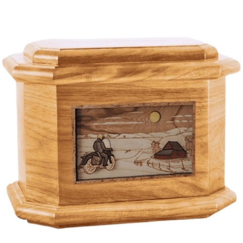 Motorcycle Moon Oak Octagon Cremation Urn