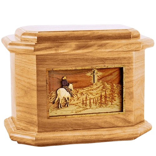 Last Horse Ride Oak Octagon Cremation Urn