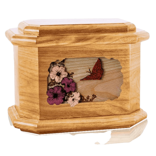 Butterfly Oak Octagon Cremation Urn