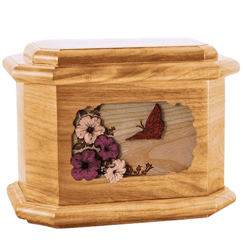 Butterfly Oak Octagon Cremation Urn