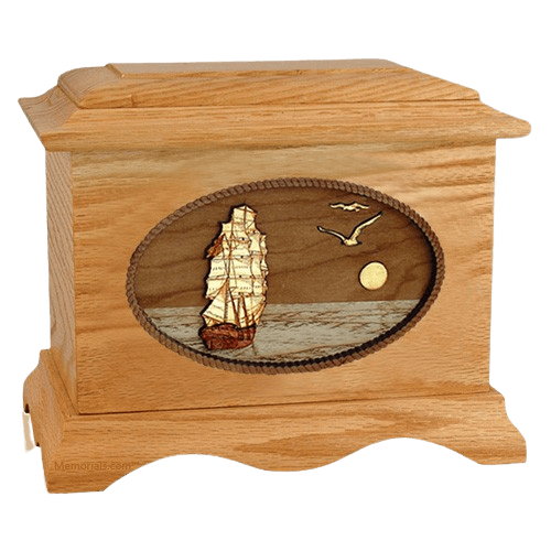 Sailing Home Oak Wood Cremation Urn 