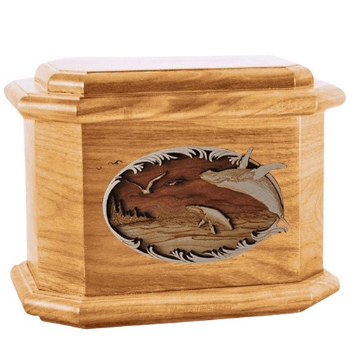 Whale & Calf Oak Octagon Cremation Urn