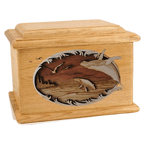 Whale & Calf Oak Memory Chest Cremation Urn