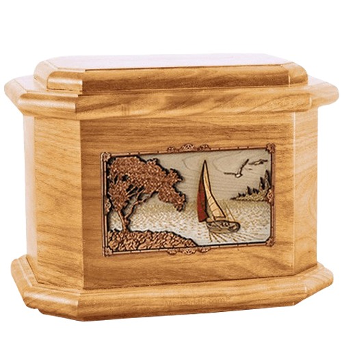 Sailboat Oak Octagon Cremation Urn