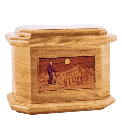 Skiing Oak Octagon Cremation Urn