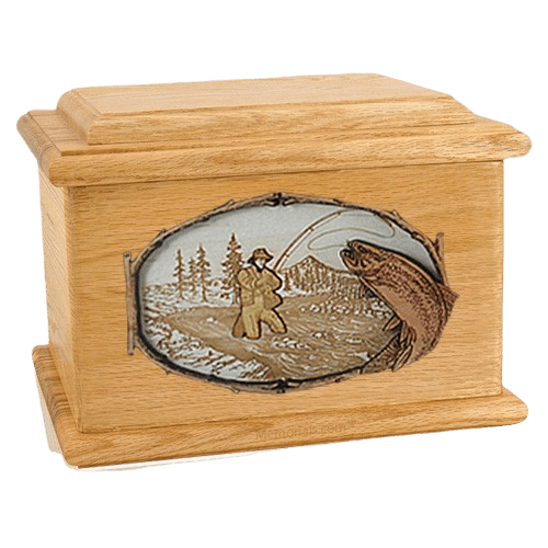Fly Fishing Oak Memory Chest Cremation Urn