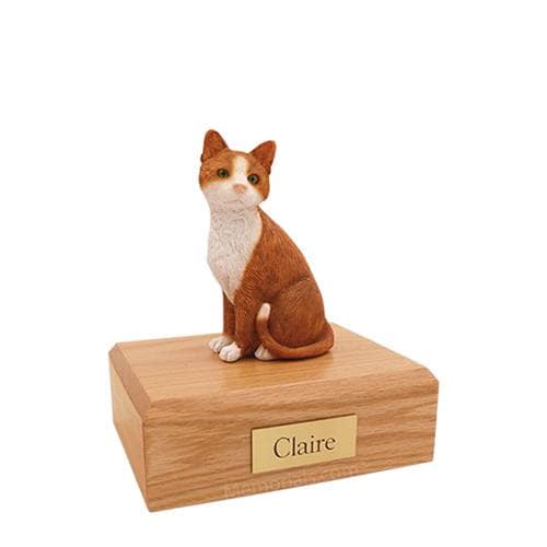 Orange & White Medium Cat Cremation Urn