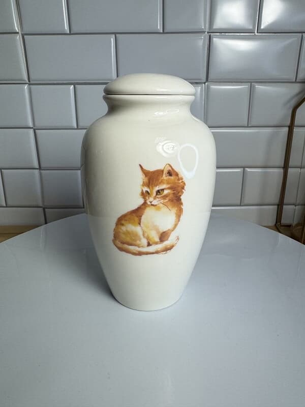 Orange Cat Ceramic Cremation Urn