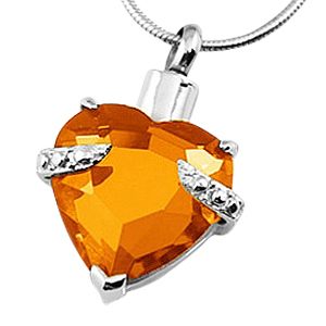 Orange Heart Necklace For Ashes
