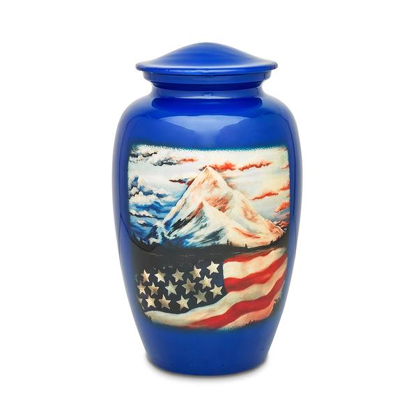 Patriotic Landscape Blue Cremation Urn