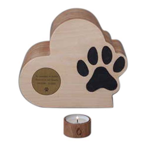 Paw Print On Wooden Heart Urn