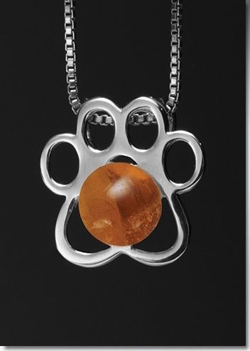 Amber Paw Silver Cremation Pendant