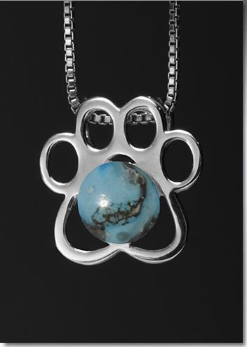 Turquoise Paw Silver Cremation Pendant