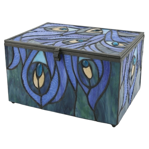 Peacock Cathedral Glass Memory Chest