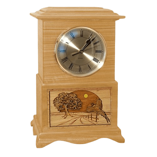 Pheasant Clock Oak Cremation Urn