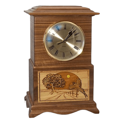 Pheasant Clock Walnut Cremation Urn