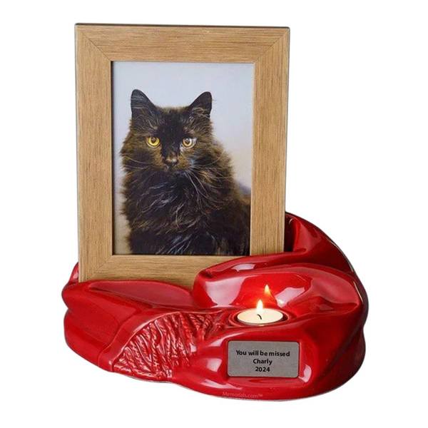 Red Ceramic Photo Pet Urn