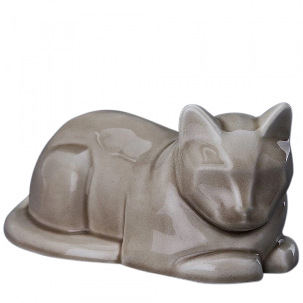 Resting Beige Cat Ceramic Urn
