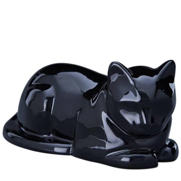 Resting Black Cat Ceramic Urn