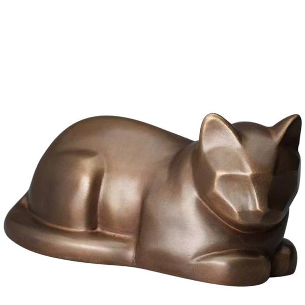Resting Cast Bronze Cat Urn